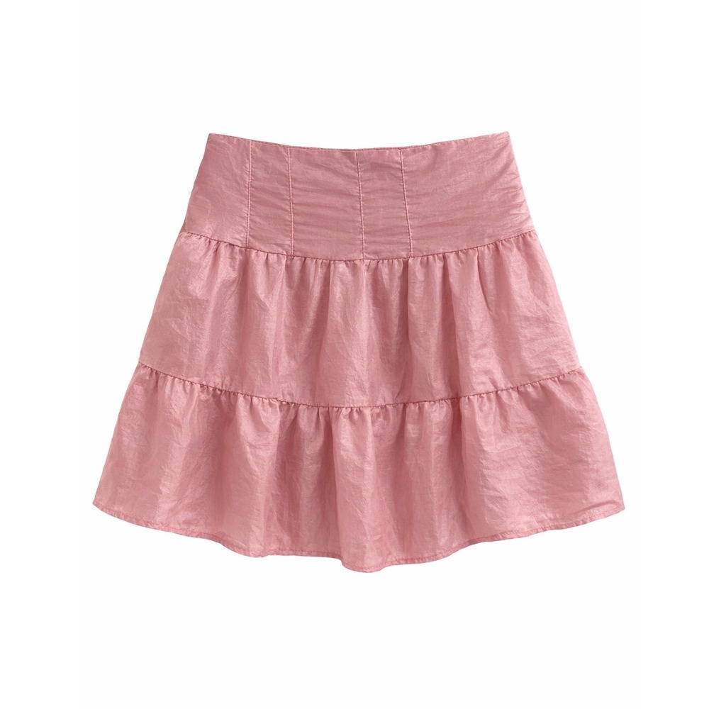 Topshop Taffeta Lantern Mini Skirt Pink Tiered Pleated Bubble US 6